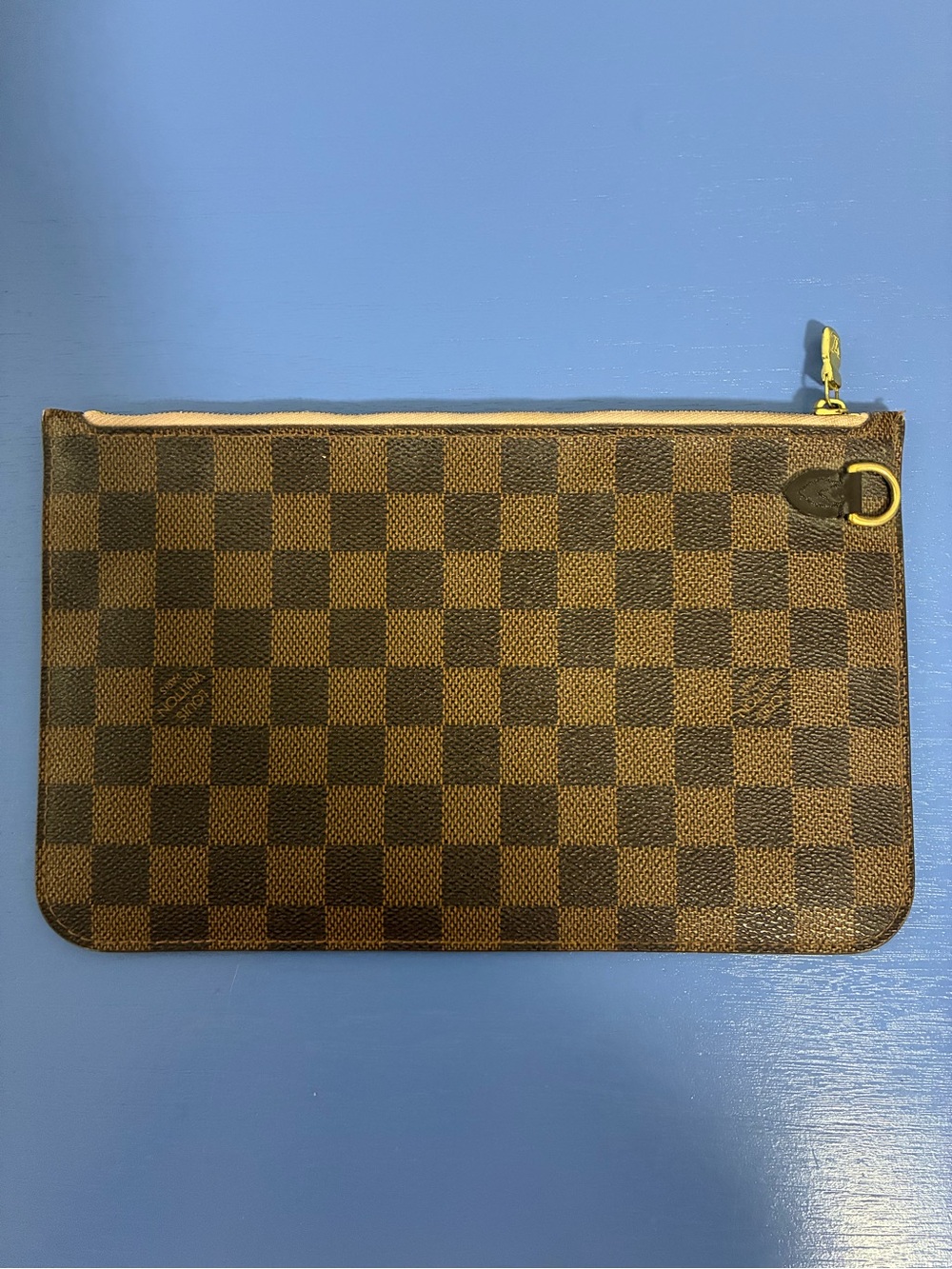 Louis Vuitton Brown Check Canvas Zip Pouch AUTHENTICATED
